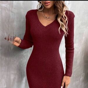 Deep Red Long Sleeve Dress